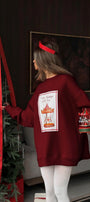 Kadın Oversize Sweatshirt Elbise Carousel Love Baskılı Bordo – Bisiklet Yaka, 3 İplik Şardonlu Polar