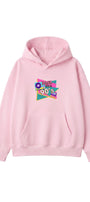 Kadın Oversize Hoodie Back To The 90’s Baskılı Pembe - Kapüşonlu, Kanguru Cepli, 3 İplik Polar