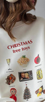Kadın Oversize Sweatshirt Elbise Christmas Toys Baskılı Beyaz – Bisiklet Yaka, 3 İplik Polar