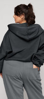 Kadın Füme Kapüşonlu Sweatshirt Fermuarlı 3 İplik Şardonlu Oversize Kesim