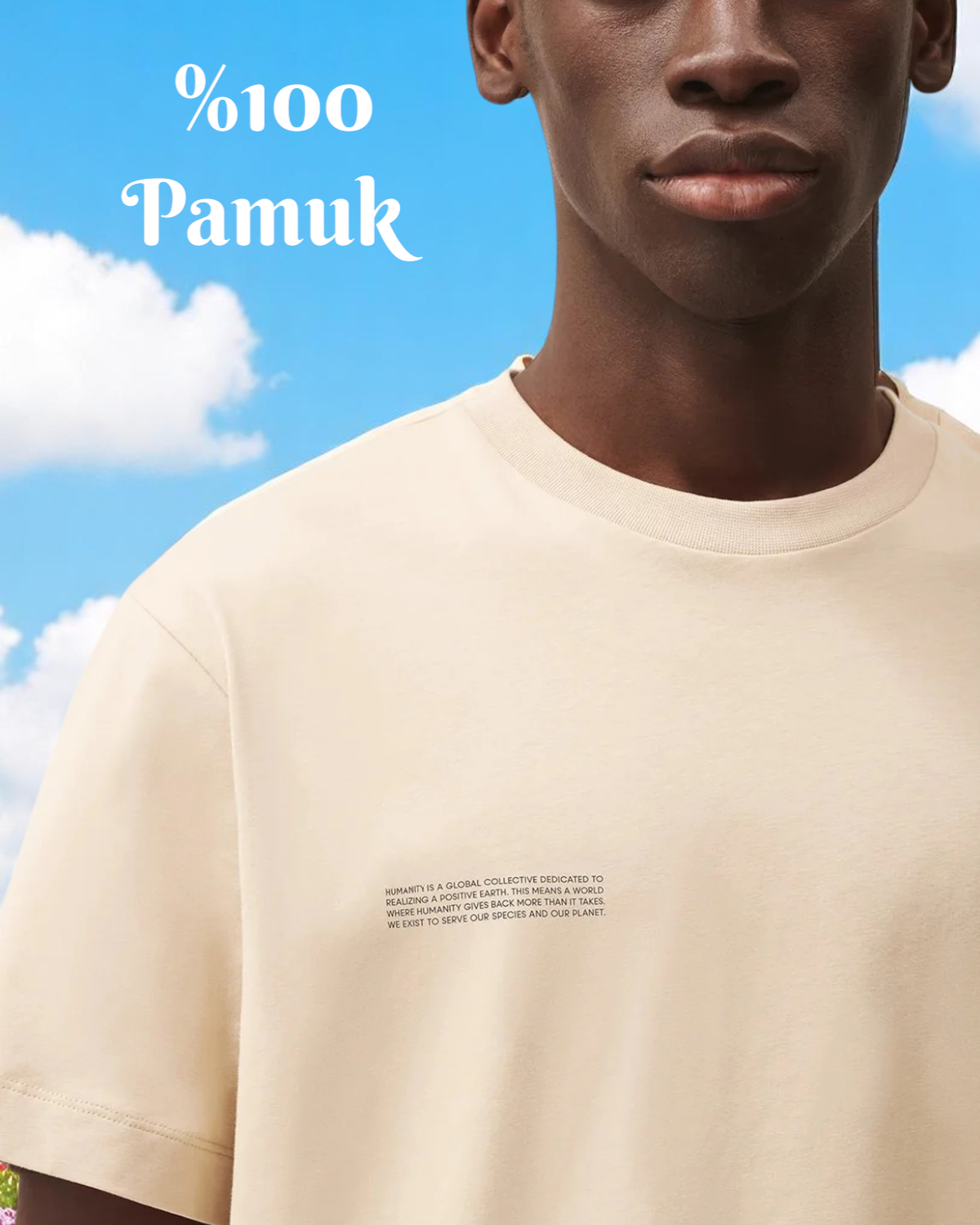 Krem Unisex Nature Concept Baskılı Oversize T-shirt