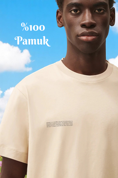 Krem Unisex Nature Concept Baskılı Oversize T-shirt