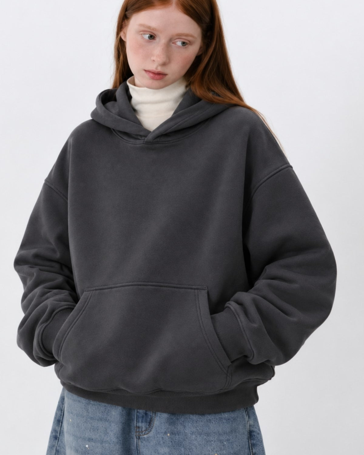 Kadın Oversize Hoodie Cry First Baskılı Füme – Kapüşonlu, Kanguru Cepli, 3 İplik Şardonlu Polar