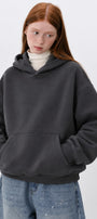 Kadın Oversize Hoodie Cry First Baskılı Füme – Kapüşonlu, Kanguru Cepli, 3 İplik Şardonlu Polar
