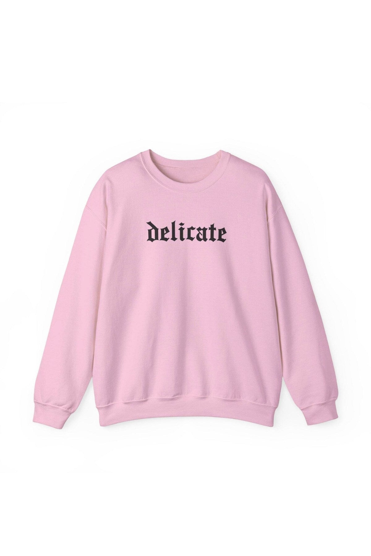 Kadın Pembe Delicate Yazılı Oversize Sweatshirt – 3 İplik Şardonlu, Gotik Baskılı, Şehir ve Casual Stili