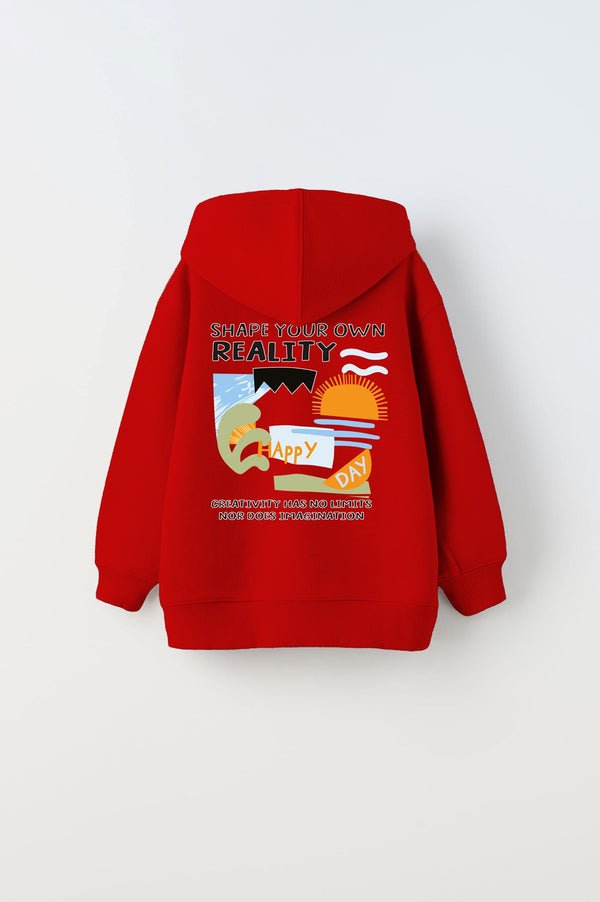 Kapüşonlu İçi Polar Shape Your Own Reality Baskılı Kırmızı Unisex Çocuk Hoodie Sweatshirt