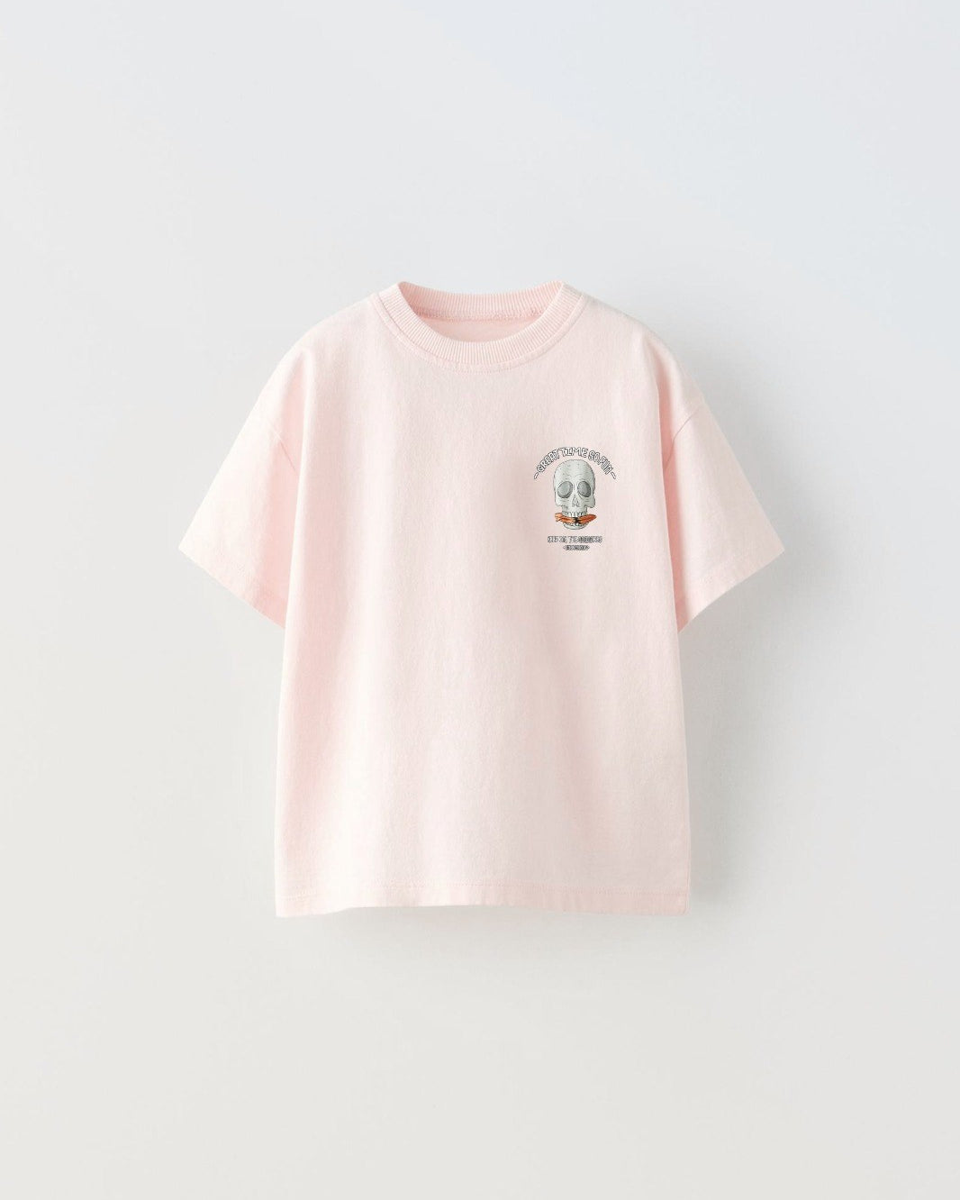 Great Time So Fun Yazılı Kuru Kafa Tasarım Baskılı Pembe Çocuk T-Shirt