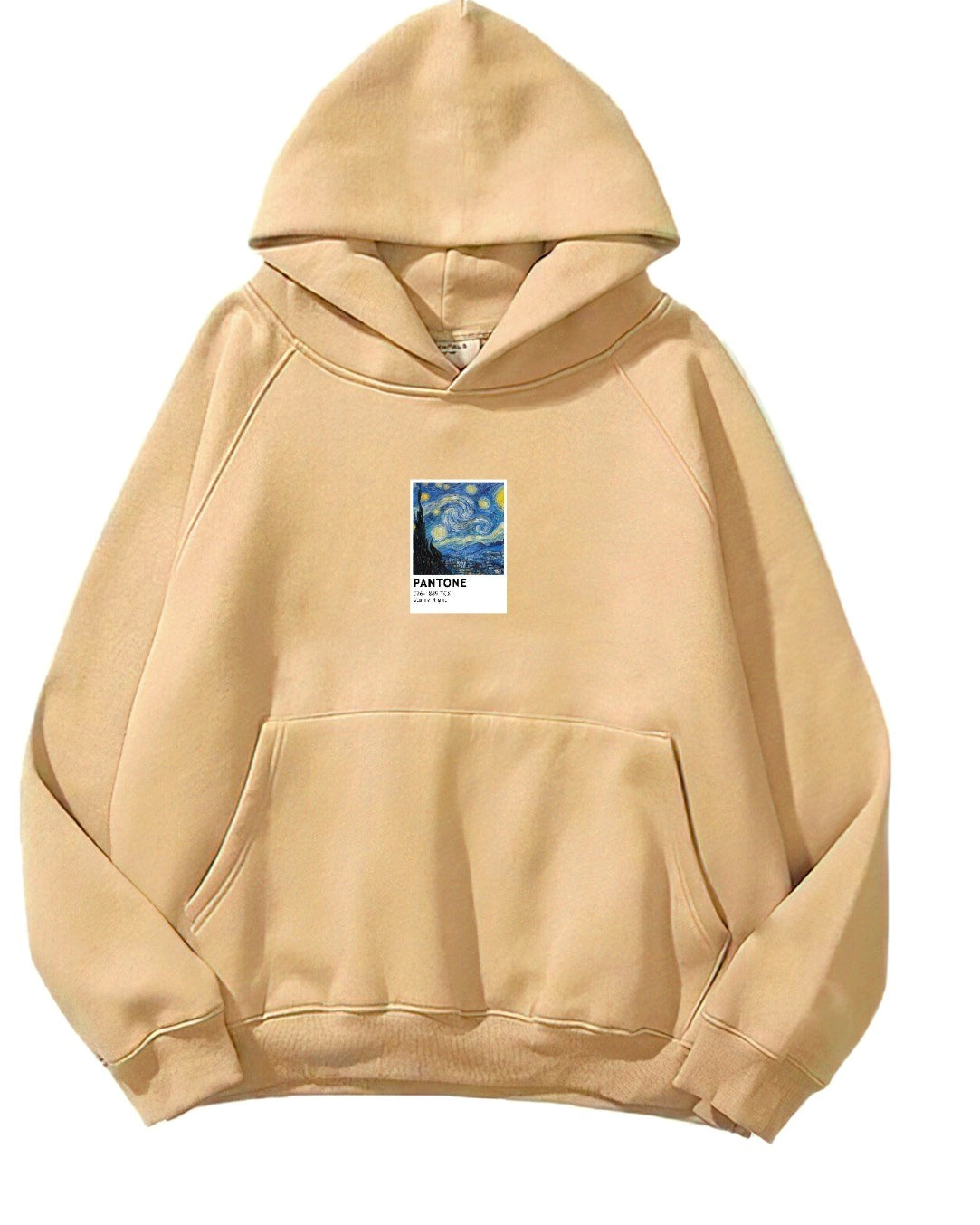Kapüşonlu İçi Polar Starry Night Baskılı Bej Unisex Oversize Hoodie Sweatshirt