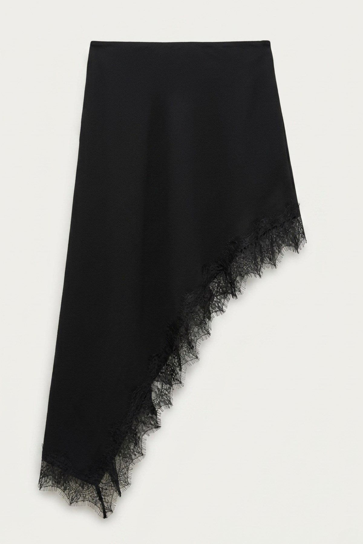 Kadın Noire Lace Asimetrik Mini Etek Siyah – Dantel Detaylı, Yandan Yarım Fermuarlı