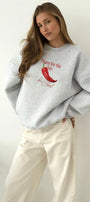 Kadın Oversize Sweatshirt Be Hot Baskılı Gri – Bisiklet Yaka, 3 İplik Şardonlu Polar