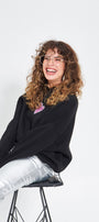 Siyah Bisiklet Yaka Kadın No Fear Ön ve Baskılı Oversize Sweatshirt