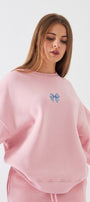 Kadın Oversize Sweatshirt How Lucky Are We Baskılı Pembe – Bisiklet Yaka, 3 İplik Şardonlu Polar