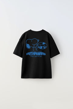 Peanuts Records Baskılı Siyah Kız Çocuk T-shirt