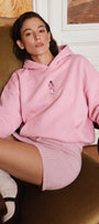 Kadın Oversize Hoodie Pink Kitty Club Baskılı Pembe - Kapüşonlu, Cepli, 3 İplik Polar