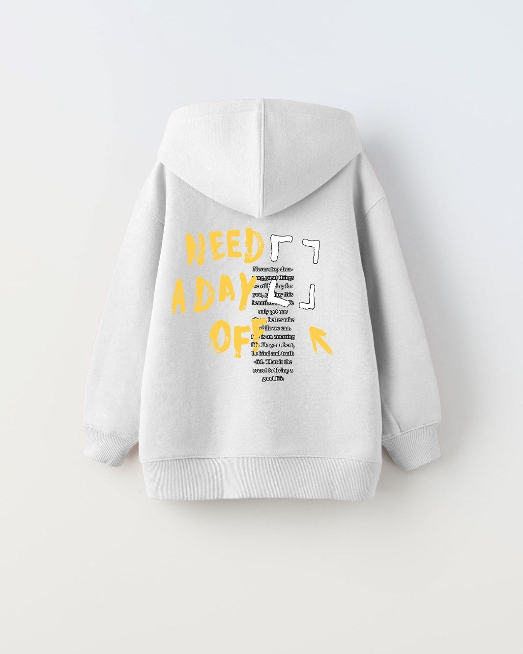 Kapüşonlu İçi Polar Great Day Coming Yazı Baskılı Beyaz Unisex Çocuk Hoodie Sweatshirt