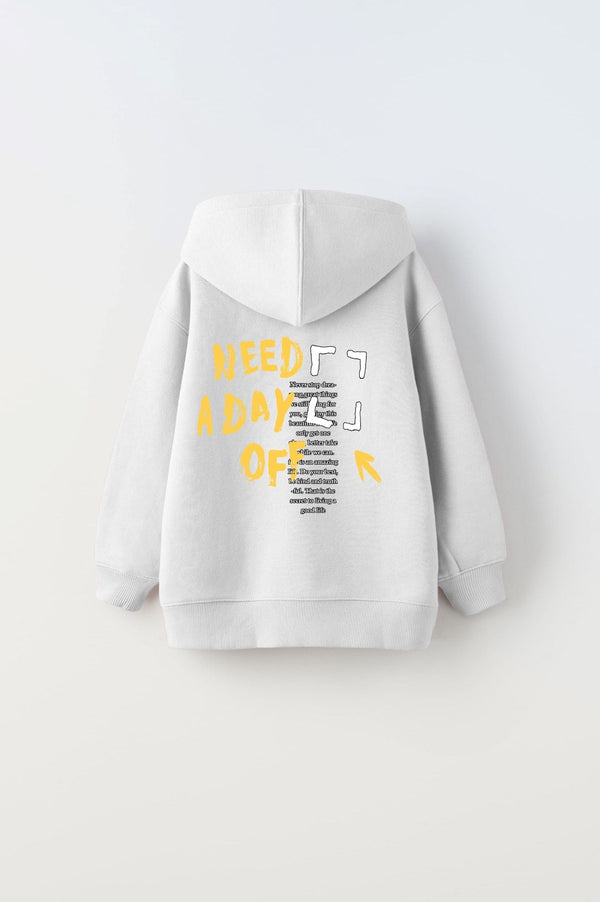 Kapüşonlu İçi Polar Great Day Coming Yazı Baskılı Beyaz Unisex Çocuk Hoodie Sweatshirt