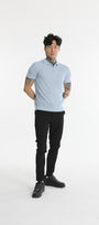 The Champ Polo Yaka Fermuarlı Triko Örme Mavi Erkek T-shirt