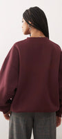 Kadın Oversize Sweatshirt Leo Kurdele Baskılı Bordo – Bisiklet Yaka, 3 İplik Şardonlu Polar