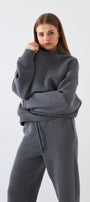 Unisex Oversize Sweatshirt Basic Füme Melanj – Bisiklet Yaka, 3 İplik Şardonlu Polar