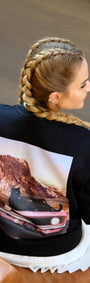 Unisex Oversize Sweatshirt Desert Panther Baskılı Siyah – Bisiklet Yaka, 3 İplik Şardonlu Polar