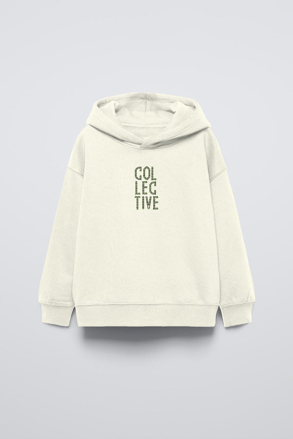 Krem Kapüşonlu Collective Yazılı Arka Fly Kn It Yazılı Oversize Çocuk Sweatshirt