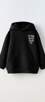 Kapüşonlu İçi Polar Normal People Scare Me Baskılı Siyah Unisex Çocuk Hoodie Sweatshirt