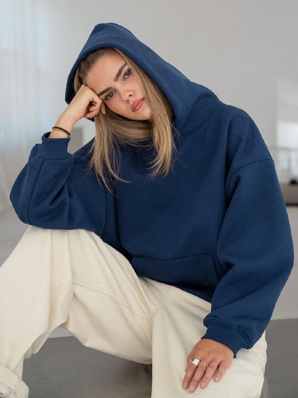 Kapüşonlu Içi Polar İndigo Unisex Oversize Hoodie Sweatshirt