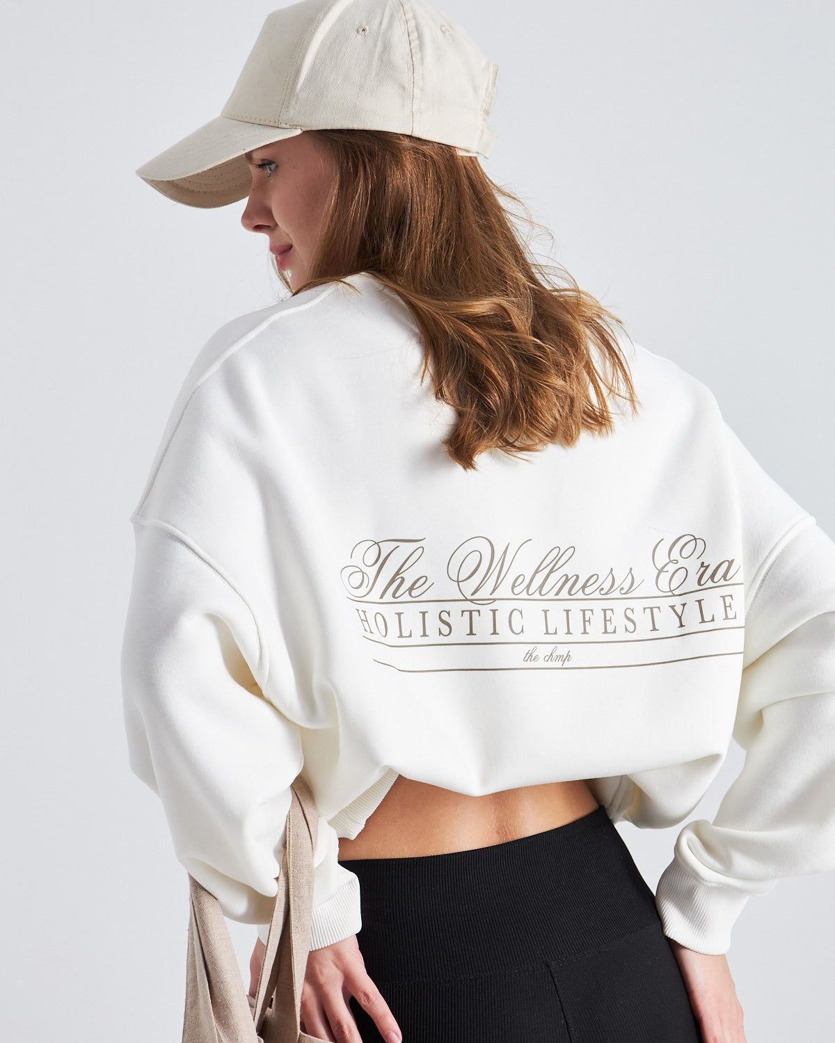The Wellness Era Kahverenk Baskılı Oversize Beyaz Kadın Sweatshirt