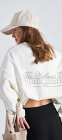 The Wellness Era Kahverenk Baskılı Oversize Beyaz Kadın Sweatshirt