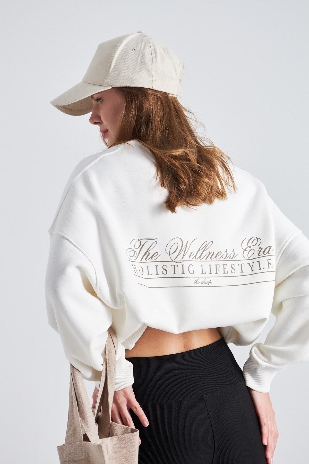 The Wellness Era Kahverenk Baskılı Oversize Beyaz Kadın Sweatshirt