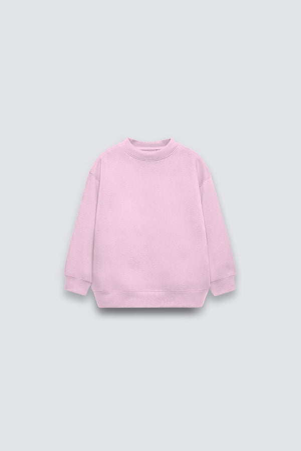 Pembe Çocuk Basic Bisiklet Yaka İçi Polar Oversize Sweatshirt