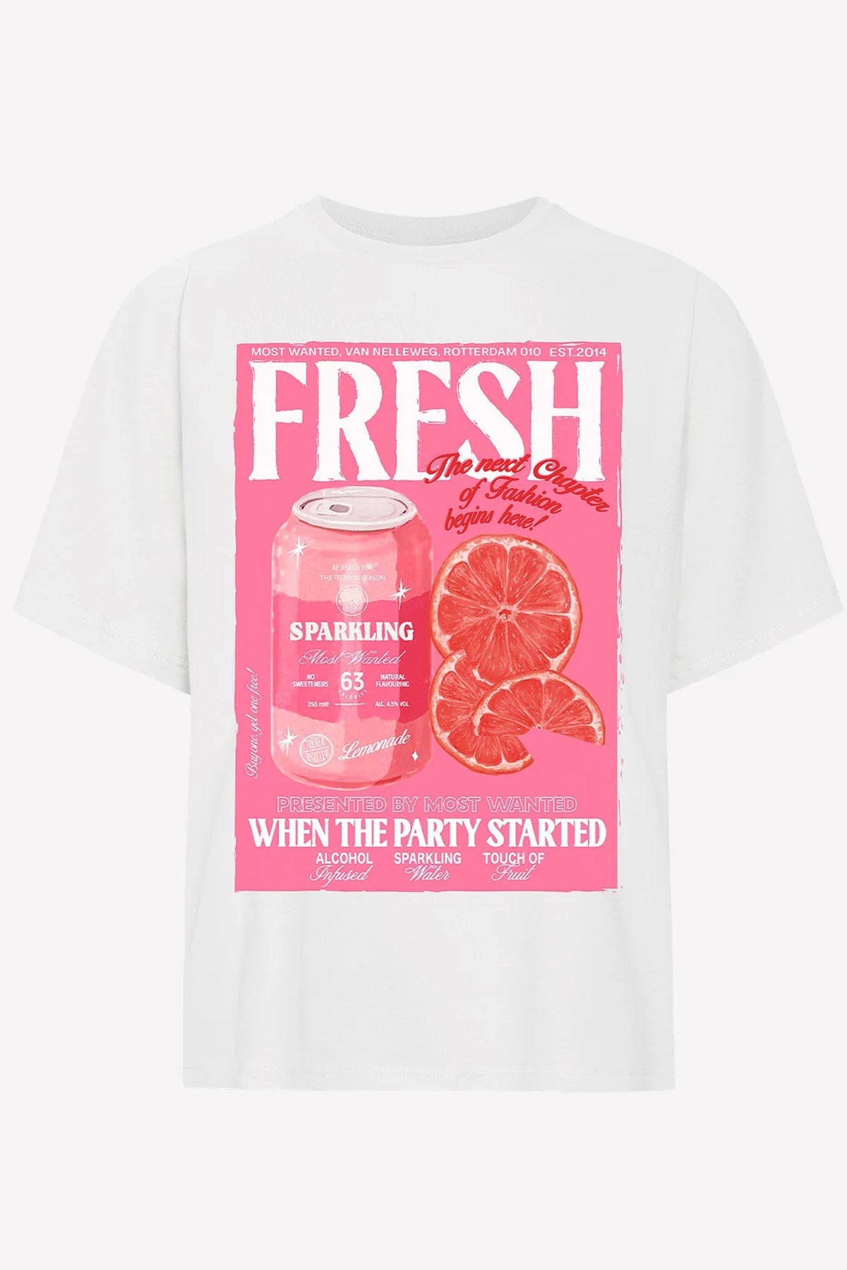 Kadın Oversize Tişört Fresh Spark Baskılı Beyaz – Bisiklet Yaka, %100 Pamuk Compact Süprem 24/1