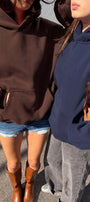 Unisex 2’li Oversize Basic Hoodie Kahverengi & Lacivert – Kapüşonlu, Cepli, 3 İplik Şardonlu Polar