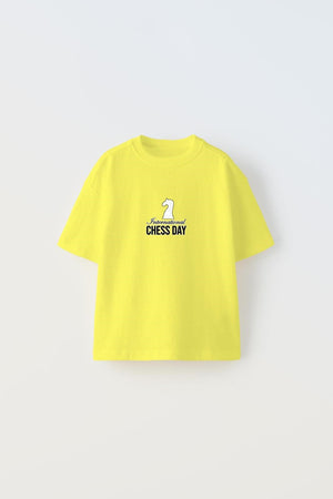 International Chess Day Yazılı Satranç Tasarım Baskılı Sarı Çocuk T-Shirt