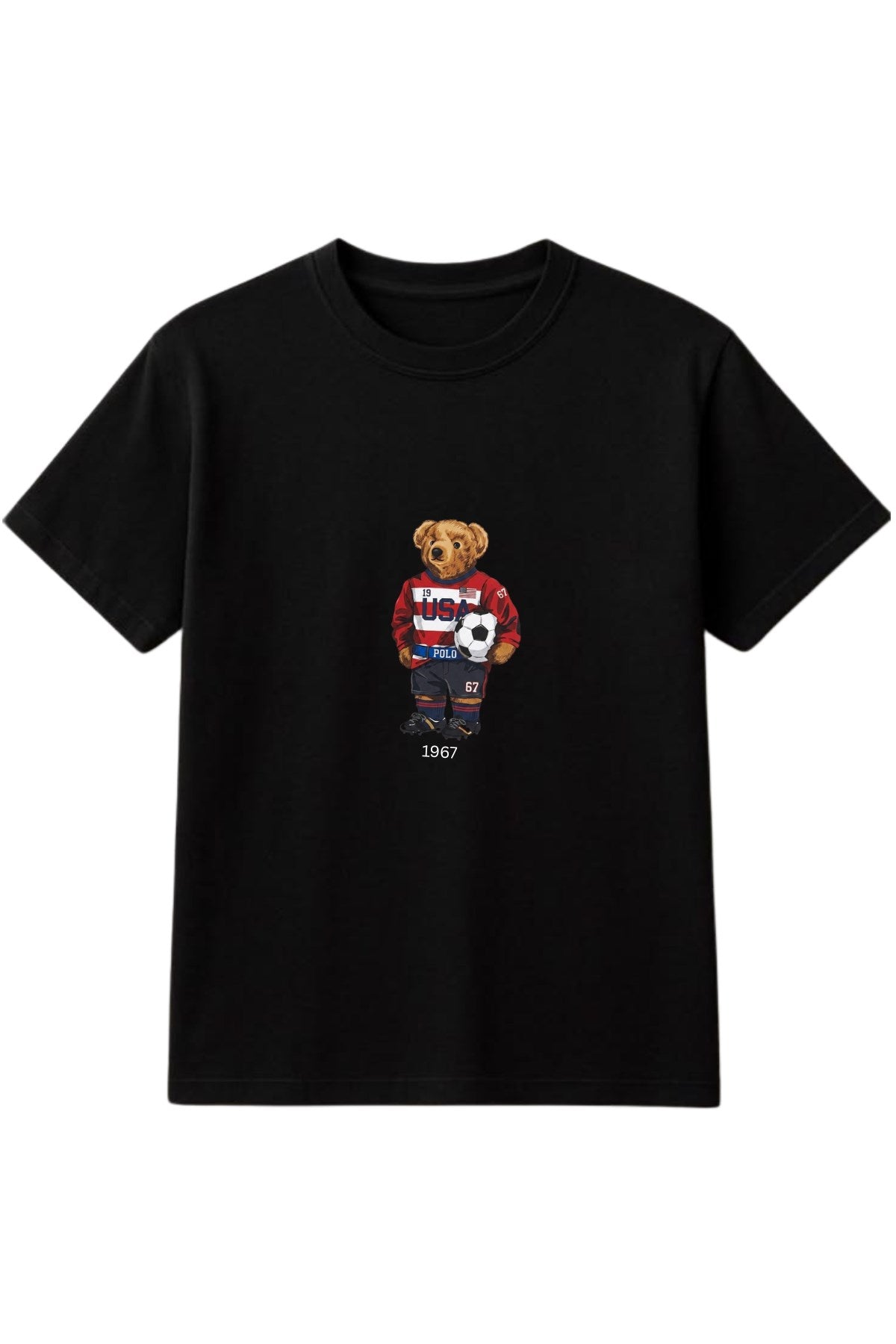 Erkek Oversize Tişört Teddy Bear Baskılı Siyah – Bisiklet Yaka, Rahat Kalıp, %100 Pamuk