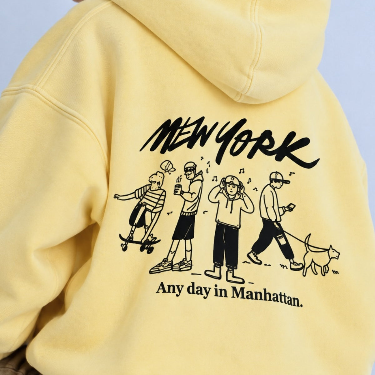 Erkek Çocuk Oversize Hoodie Sweatshirt DAY IN NYC Baskılı Sarı – Kapüşonlu, Cepli, 3 İplik Polar