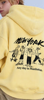 Erkek Çocuk Oversize Hoodie Sweatshirt DAY IN NYC Baskılı Sarı – Kapüşonlu, Cepli, 3 İplik Polar