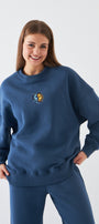 Kadın Oversize Sweatshirt Sun & Moon Baskılı Marine – Bisiklet Yaka, 3 İplik Şardonlu Polar