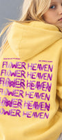 Kız Çocuk Oversize Hoodie Sweatshirt Flower Heaven Baskılı Sarı – Kapüşonlu, Cepli, 3 İplik Polar  