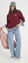 Unisex Oversize Sweatshirt Norf Sarf Harita Baskılı Bordo – Bisiklet Yaka, 3 İplik Şardonlu Polar