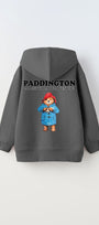 Kapüşonlu İçi Polar Paddington Yazılı Ayı Figür Baskılı Füme Unisex Hoodie Çocuk Sweatshirt