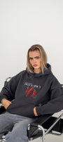 Kadın Oversize Sweatshirt Hoodie Hot & Spicy Baskılı Füme – Kapüşonlu, 3 İplik Şardonlu Polar