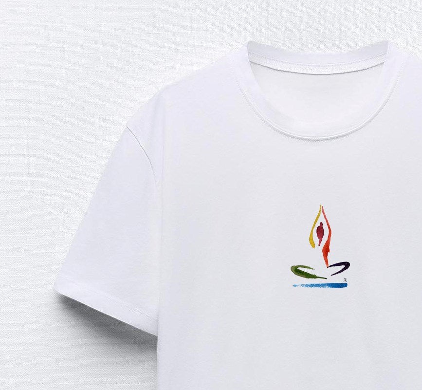 Brush Yoga Art Tasarım Baskılı Beyaz Kadın T-shirt