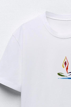 Brush Yoga Art Tasarım Baskılı Beyaz Kadın T-shirt