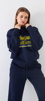 Kadın Oversize Sweatshirt Unique Culture Baskılı Lacivert – Bisiklet Yaka, 3 İplik Şardonlu Polar
