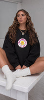 Kadın Oversize Sweatshirt Elbise Bad Club Siyah – Bisiklet Yaka, 3 İplik Şardonlu Polar