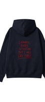 Kadın Oversize Hoodie Cry First Baskılı Lacivert – Kapüşonlu, Kanguru Cepli, 3 İplik Şardonlu Polar