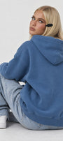 Kadın Oversize Hoodie Amore Baskılı Marine – Kapüşonlu, Kanguru Cepli, 3 İplik Şardonlu Polar