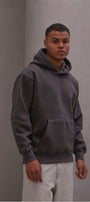 Erkek Oversize Sweatshirt Hoodie CHMP Yazlı Baskılı Füme – Kapüşonlu, 3 İplik Polar, Kanguru Cepli