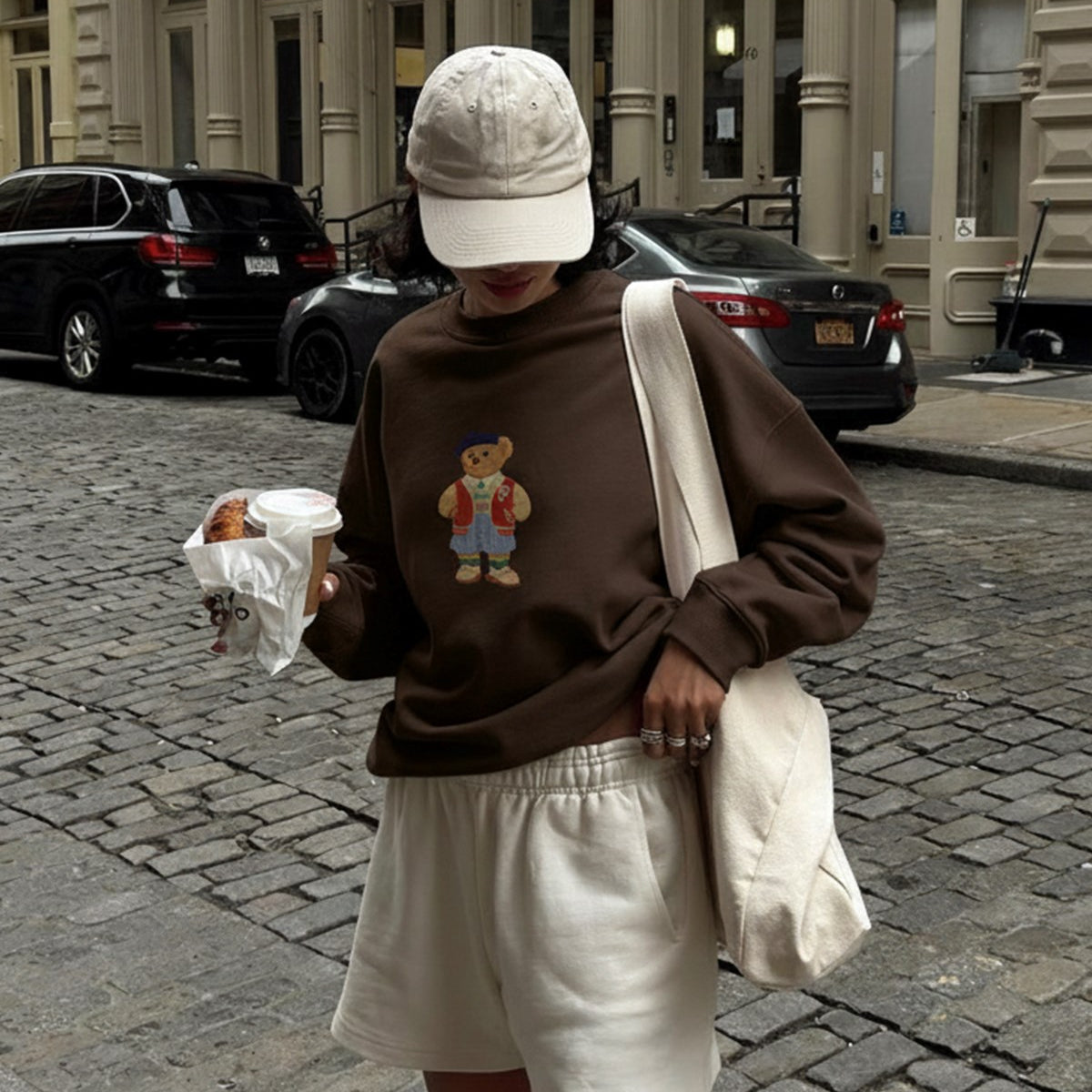 Kadın Oversize Sweatshirt Campus Bear Baskılı Kahverengi – Bisiklet Yaka, 3 İplik Şardonlu Polar